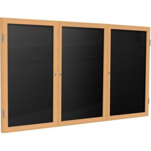 Ghent Ghent Enclosed Letter Board - 3 Door - Black Letterboard w/Oak Frame - 36" x 72" PW33672B-BK